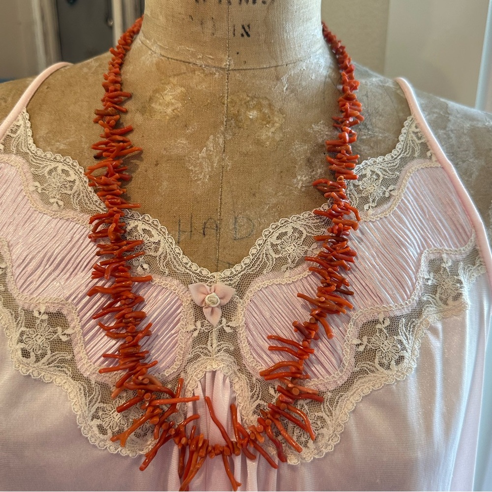 Vintage Les Benard Orange Branch Coral Necklace 28” Coastal Grandma